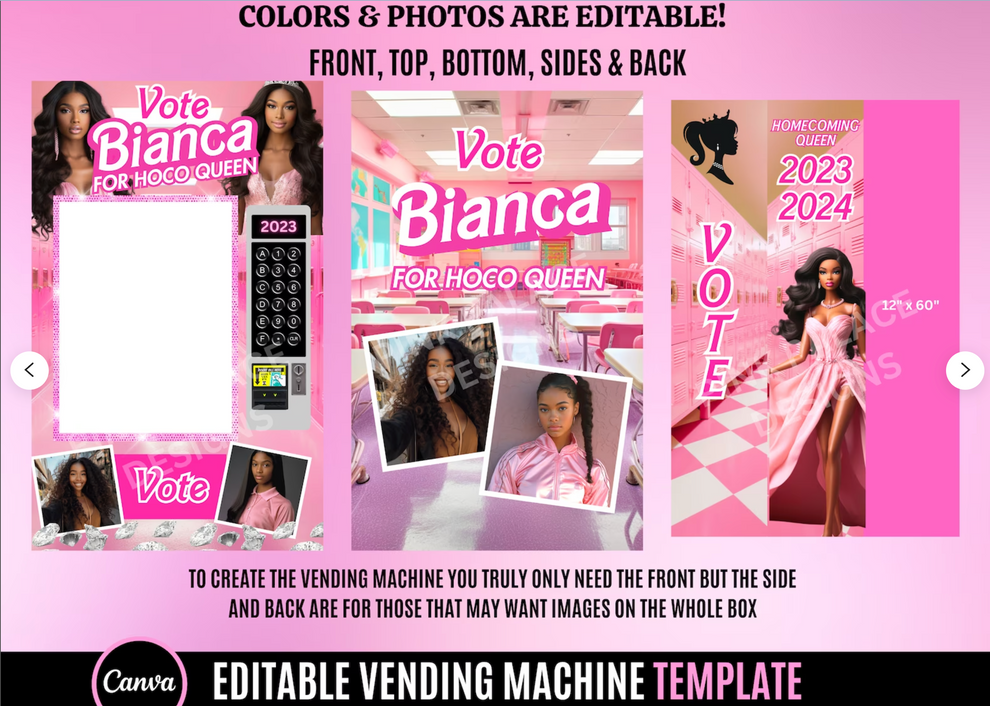 HomeComing Barbie Theme Vending Machine Template – Pink Palace Designs